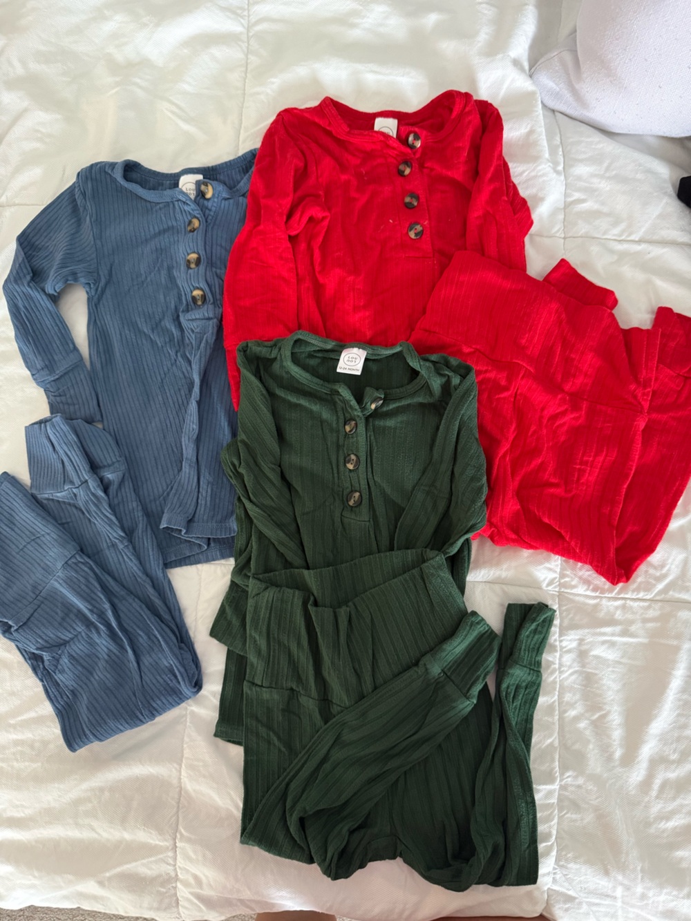 Lou Lou & Company Ribbed Button-Front Tops in Green, Red & Blue